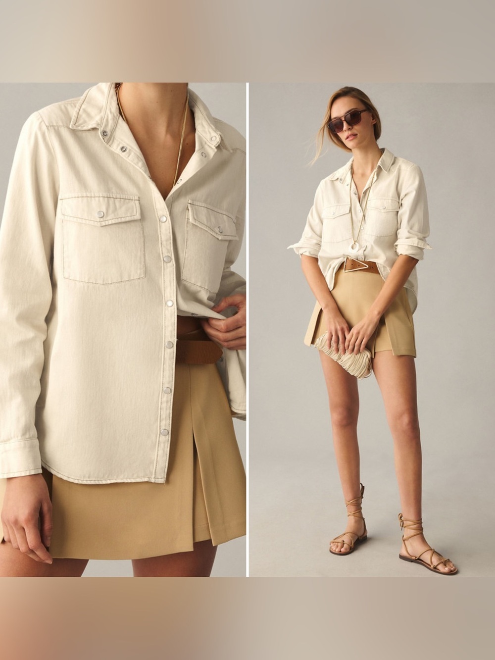Anthropologie Pilcro The Dannie Classic Denim Shirt in Beige Women’s Size XSP